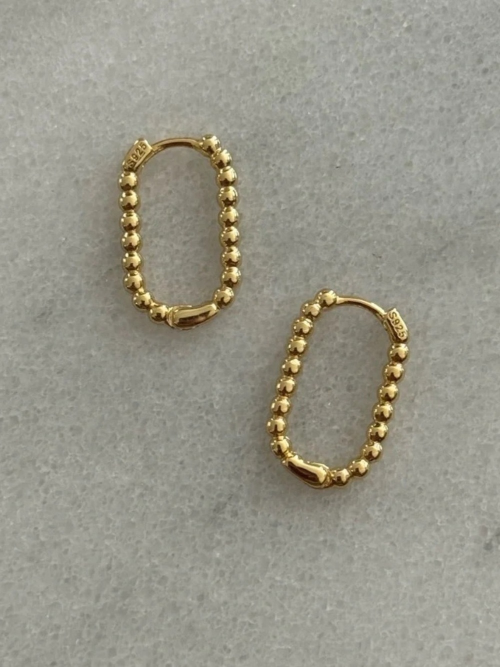 Gold Beaded Oval Hoop Earrings 

Brand New